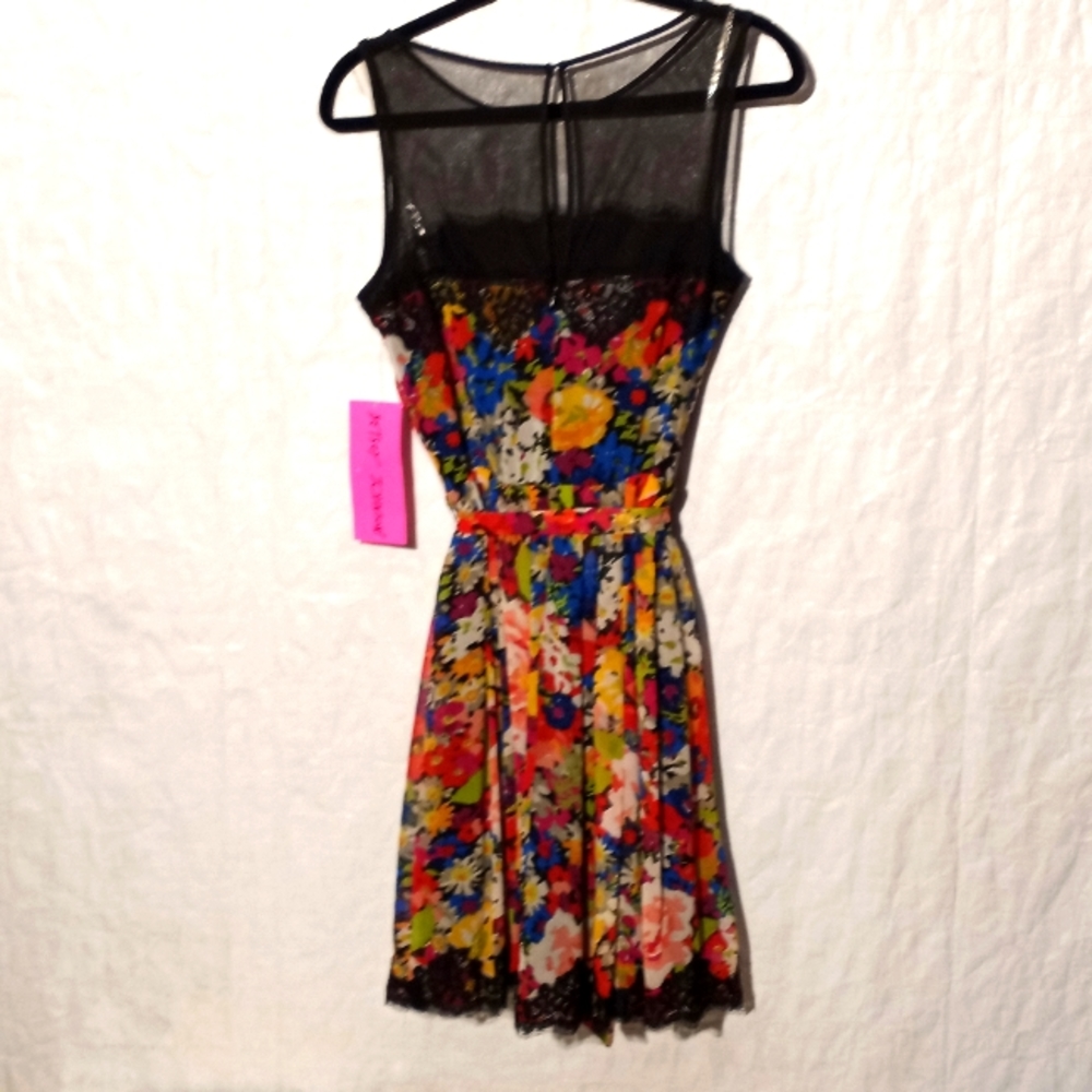 NWT - BETSEY JOHNSON Floral Dress w/Mesh Neck & Keyhole Back,…